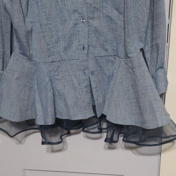 Ashley Stewart peplum blue long sleeves shirt size 16 - Picture 2 of 4